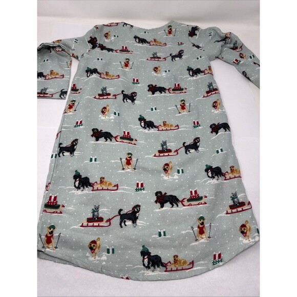 Lands End Nightgown Toddler Girl sz 4 Green Christmas Snow Dogs Sleds Pajama - Picture 6 of 7